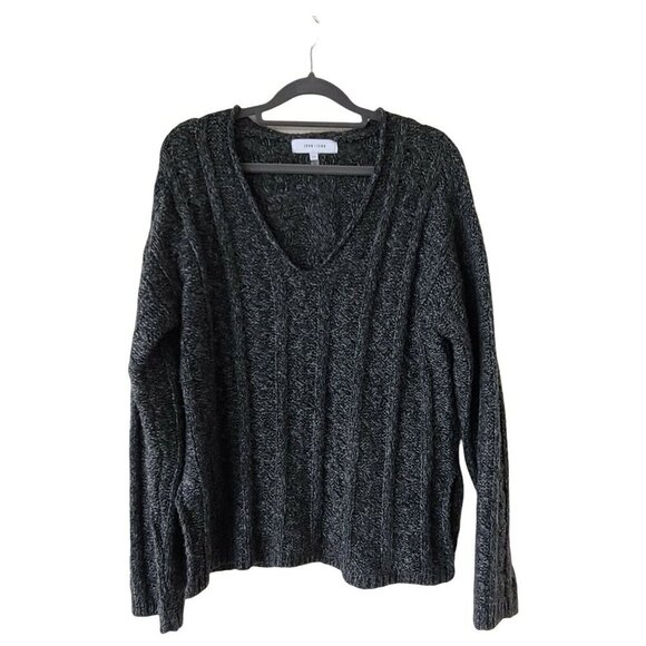 John + Jenn by Line Cable Knit Sweater Marled Gray V-Neck Size Large - Picture 1 of 11
